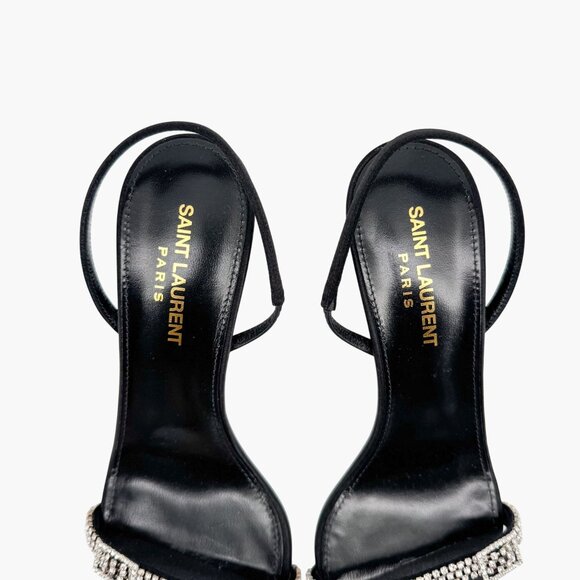 Saint Laurent Rendez Vous 75 Black Crystal Slingback Sandals Heels Size 37 US 7 - Picture 6 of 15